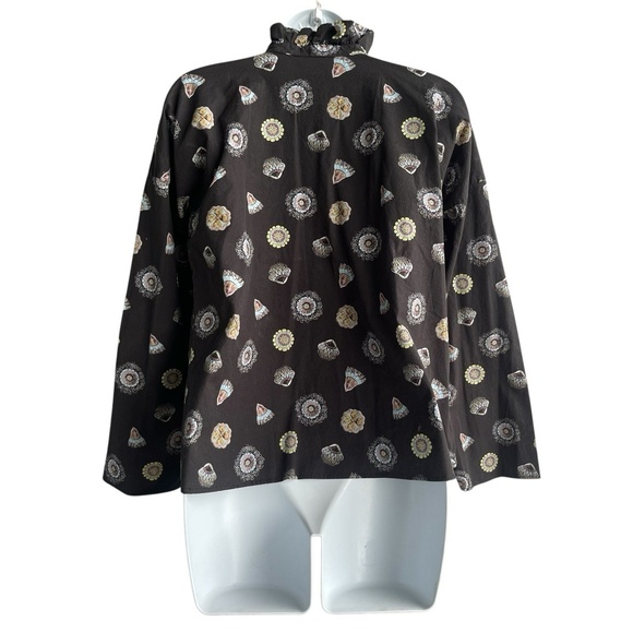 Never A Wallflower Vicki Jellyfish Prints Top Size S Long Sleeve Ruffle Blouse - Picture 2 of 5